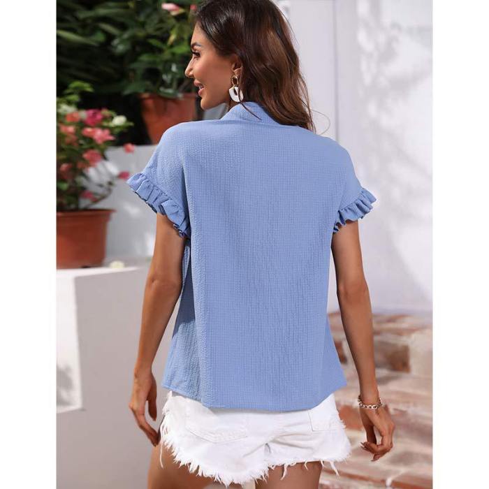 Ladies Simple Fresh Lace Fashion Casual Loose  Blouses & Shirts Tops