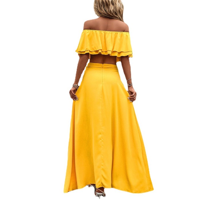 Summer Fashion Bohemian Ruffle Sleeveless Temperament Fashion Suit  Maxi Dress