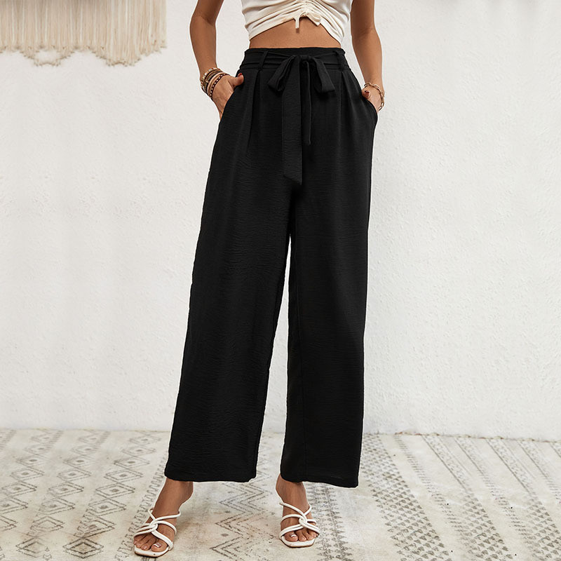 Summer Women's Solid Color High Waist Casual Fashion Black Wide Leg Pants