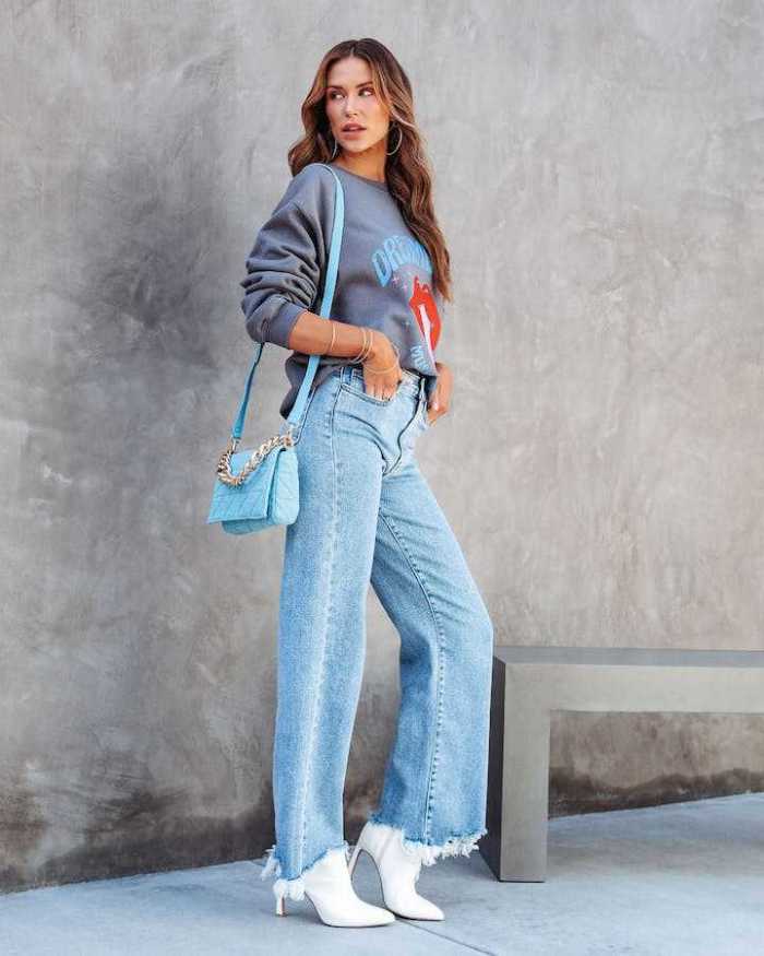 Women's Washed High Waist Fashion Casual Tassel Jeans