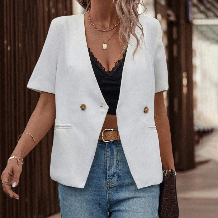 Summer Women Fashion Slim Solid Color Suit Short Sleeve Blazer