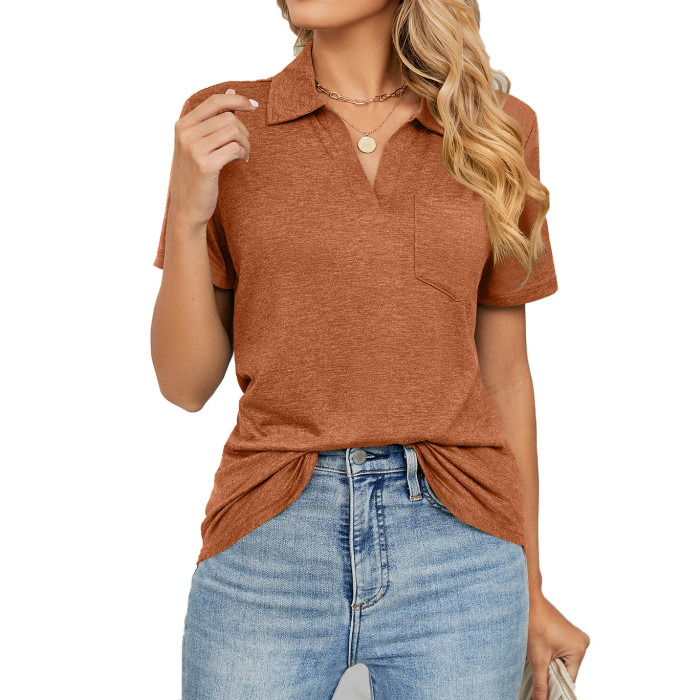 Women's Solid Color Lapel Loose T-Shirt Vacation Casual Elegant Fashion  Blouses & Shirts