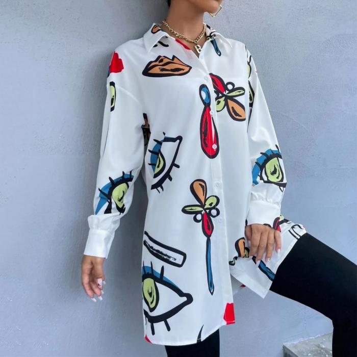 Fashion Colorful Pattern Breathable Casual Long Sleeve Women's  Blouses & Shirts