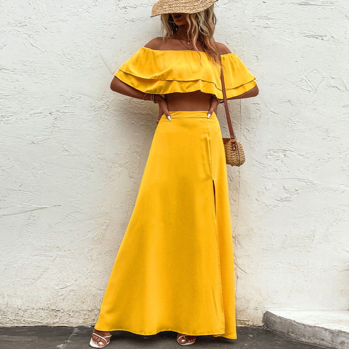 Summer Fashion Bohemian Ruffle Sleeveless Temperament Fashion Suit  Maxi Dress