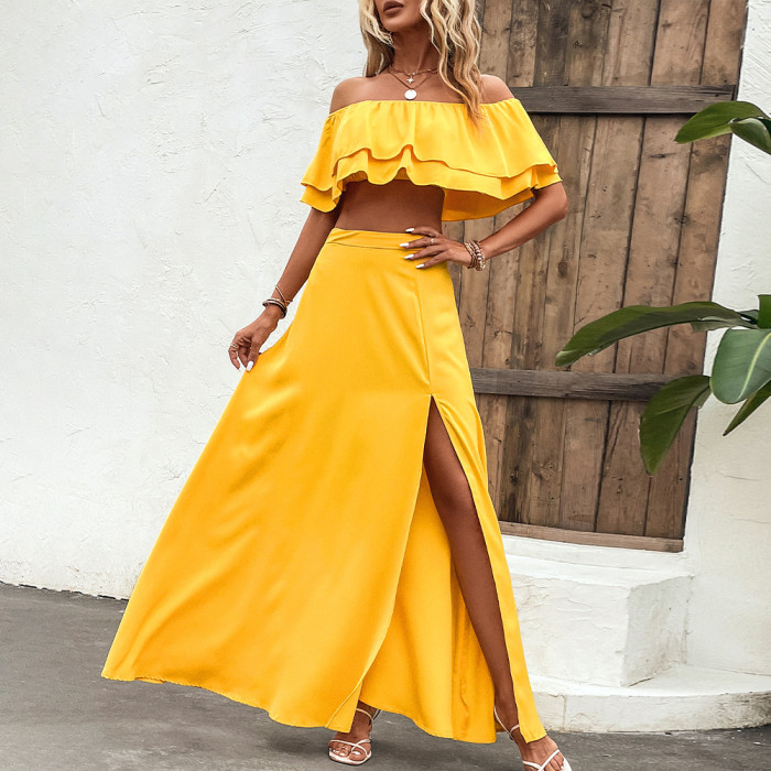 Summer Fashion Bohemian Ruffle Sleeveless Temperament Fashion Suit  Maxi Dress