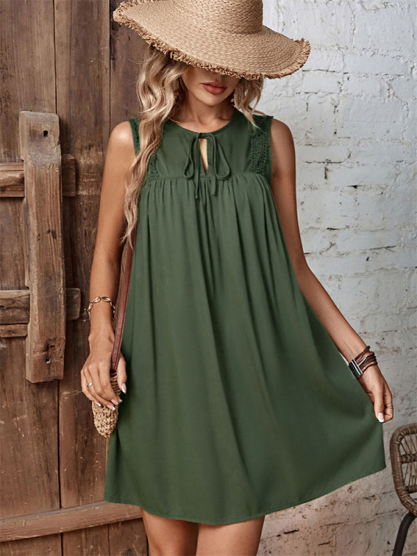 Women's Sleeveless Casual Loose Suspenders High Waist Solid Color Mini Dress