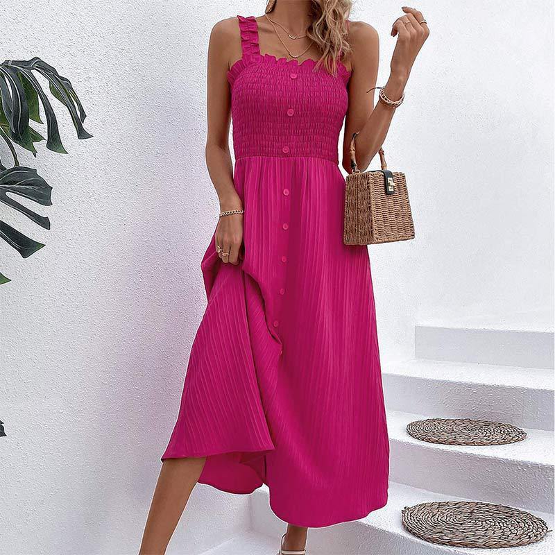 Summer Solid Color Fashion Sexy Sling High Waist Sling Midi Dress