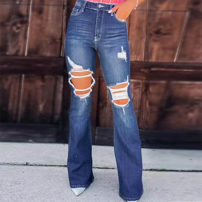 Women's Casual Fashion Sexy Ripped Jeans
