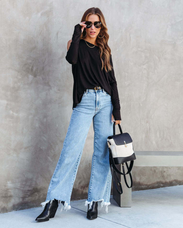 Women's Washed High Waist Fashion Casual Tassel Jeans
