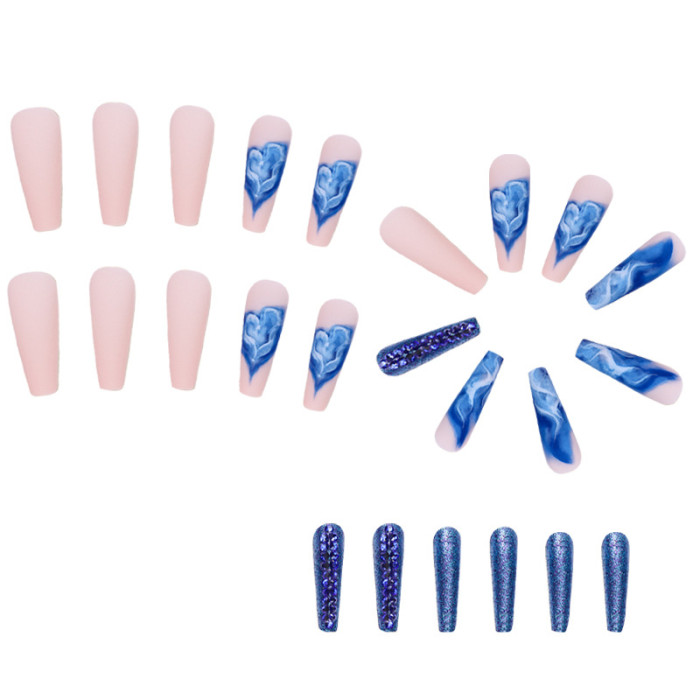 Fashion Blue Flame Love Sticker Diamond Long Wearable Detachable Nail Art