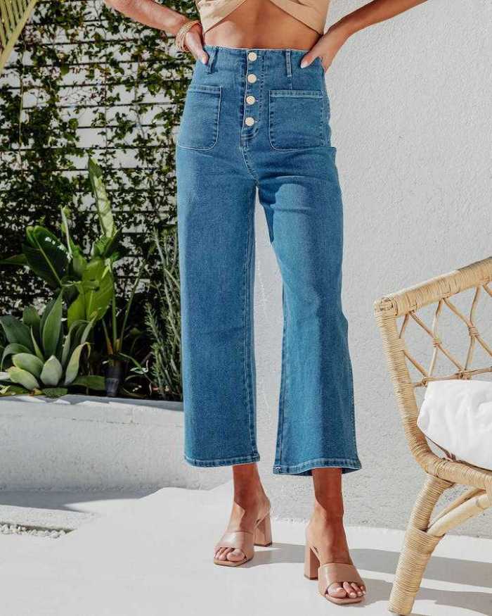 Women's Fashion Casual High Waist Wide Leg Jeans