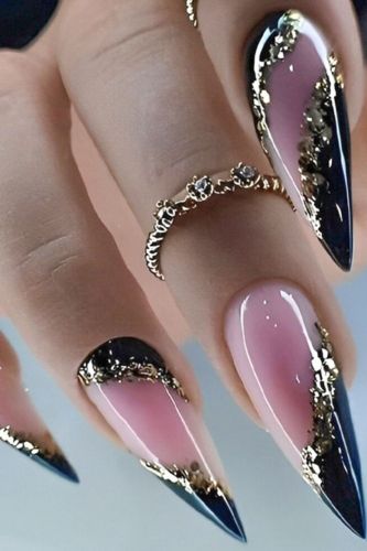 24PCS Fashion Ladies Pink Black Flashing European and American Wearing Nail Art Patches