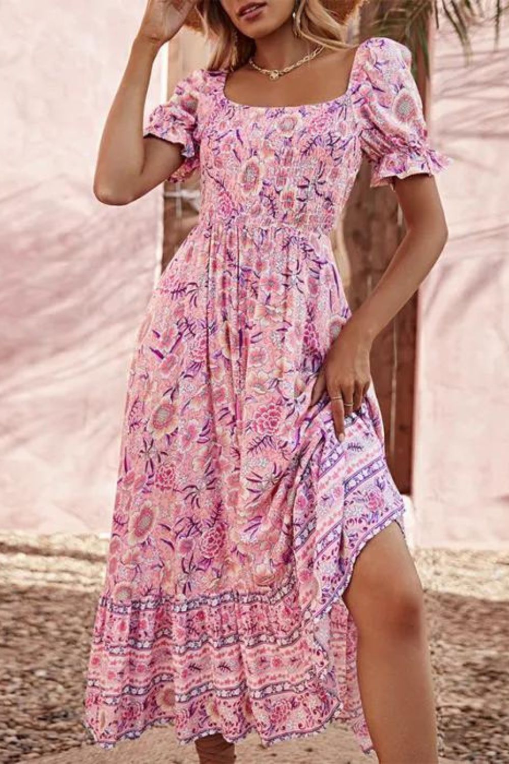 Square Neck Balloon Sleeve Dress