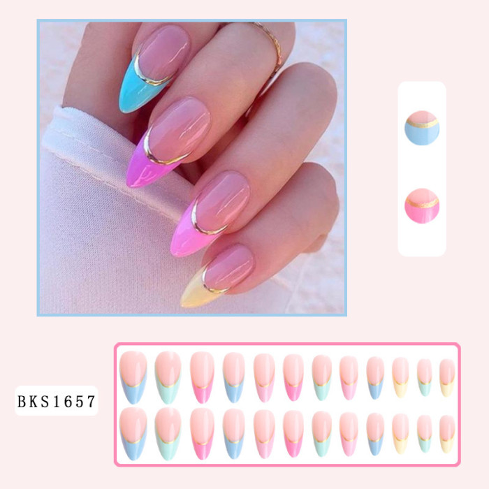 Fashionable 24PCS Color French Finished Wearable Beauty Nails