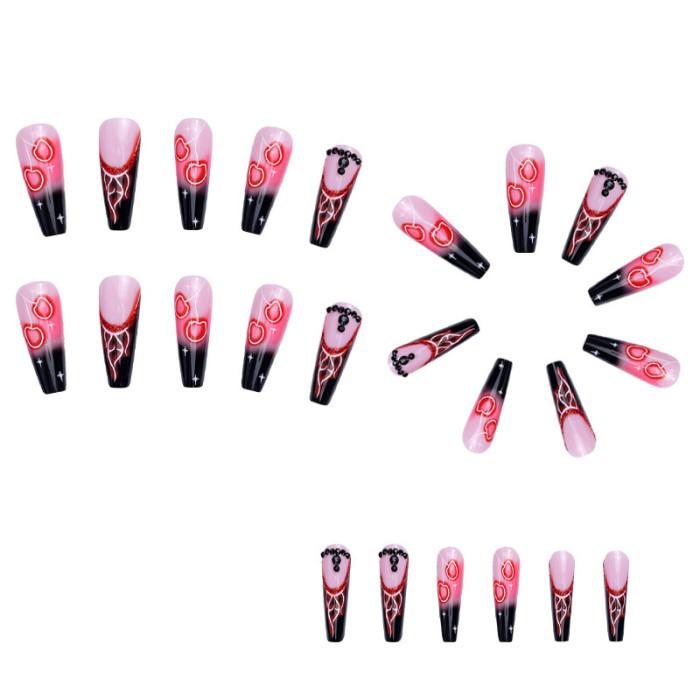 3D Flaming Cherry Wearable Finished Manicure Nails