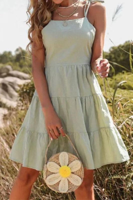 Summer Fashion Solid Color Camisole Cotton Linen Casual Mini Dress