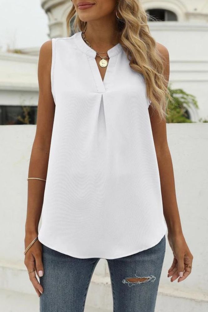 Summer Sleeveless Tops Women's Fashion V Neck Loose Casual Blouses & Shirts