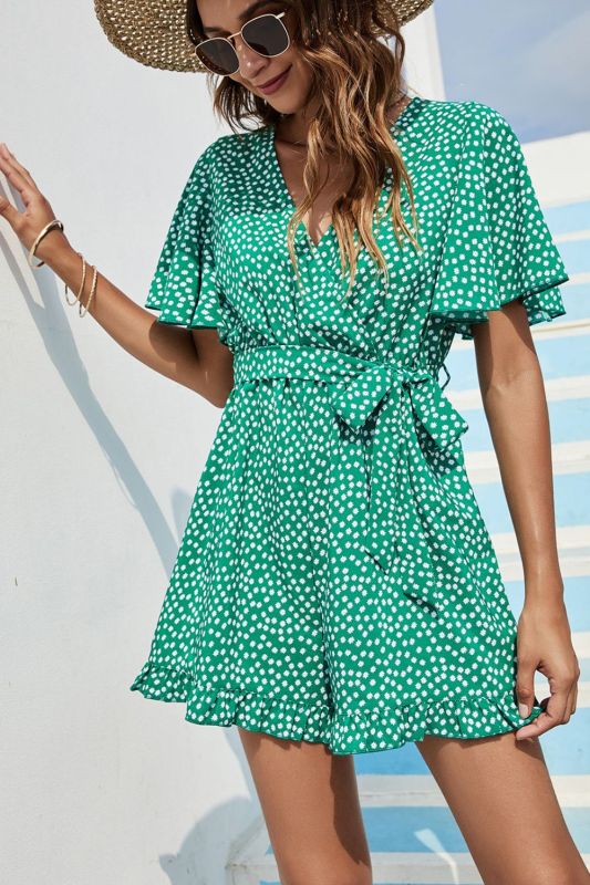 Fashion Polka Dot Women's Summer Wide Leg Chiffon V Neck Casual Rompers