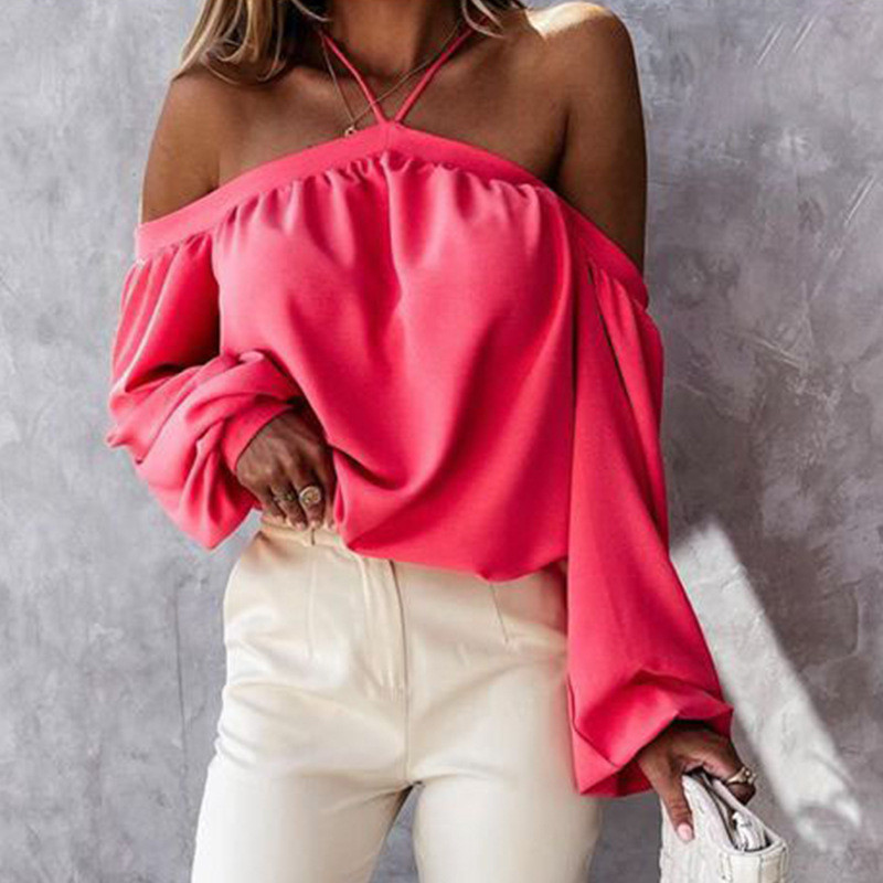 Women's Elegant Solid Color Long Sleeve Sexy Strapless Casual Hollow Out  Blouses & Shirts