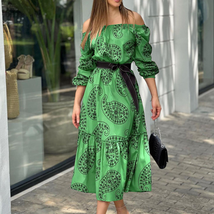 Fashion Sexy Party Elegant Long Sleeve Off Shoulder Casual  Maxi Dress