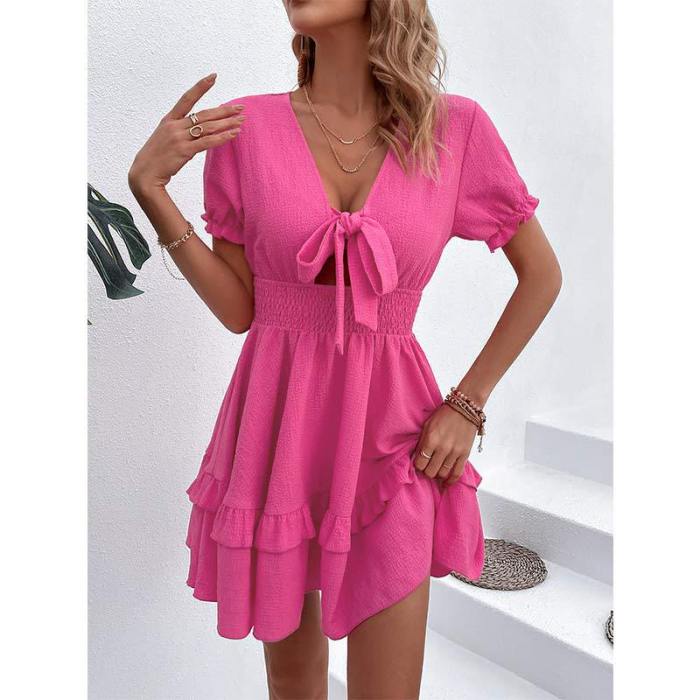 Summer Party Solid Color Sexy Fashion Cutout Tie Mini Dress