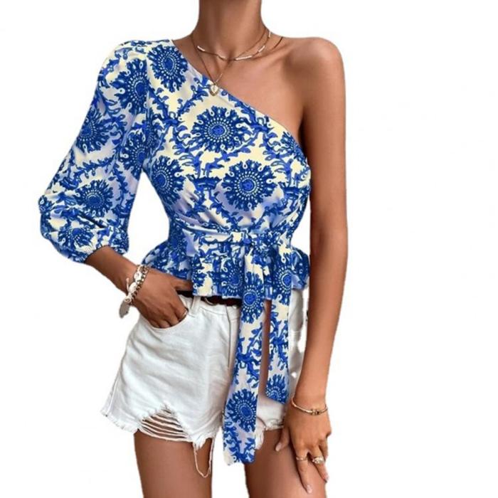 Fashion Sexy One Shoulder Ladies Solid Color Summer Tops  Blouses & Shirts