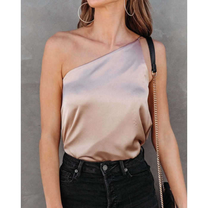 Summer Fashion Satin Sling Casual Slant Collar Chic  Blouses & Shirts