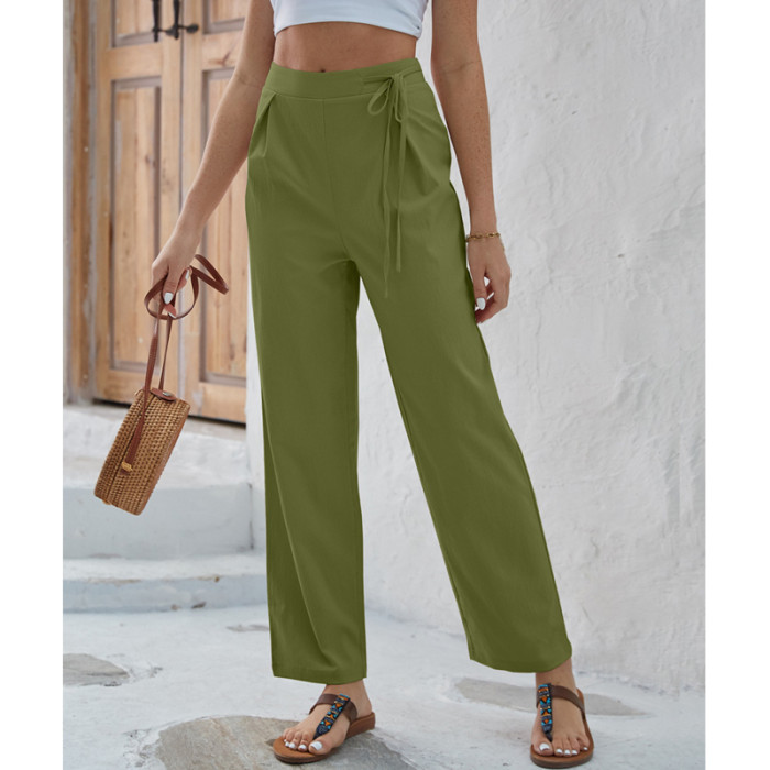 Women's Fashion Solid Color Casual High Waist Loose Straight Leg Pants