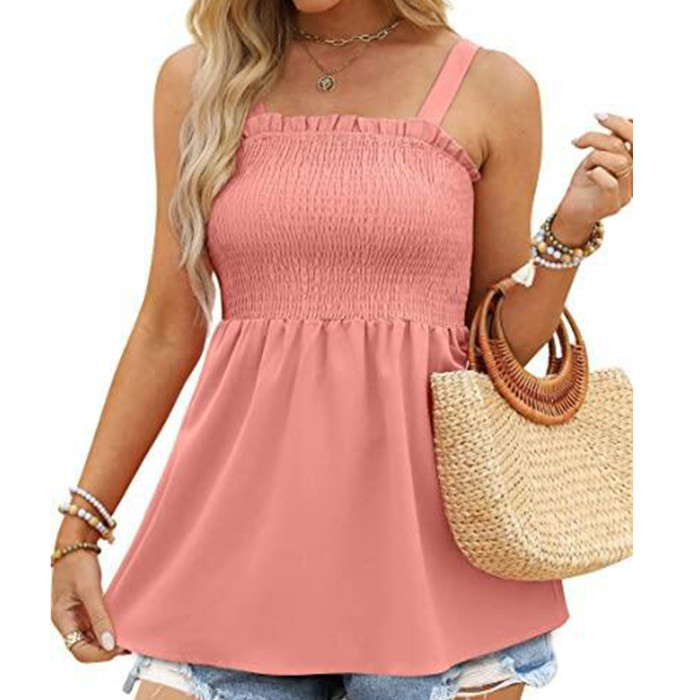 Women's Pleated Casual Bandeau Elegant Loose Tunic Camisole Top