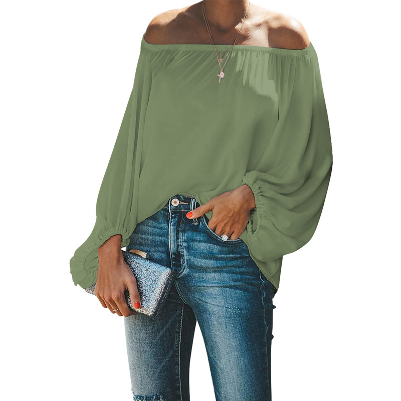 Women Off Shoulder Fashion Tops Solid Color Loose Solid Color Blouses & Shirts