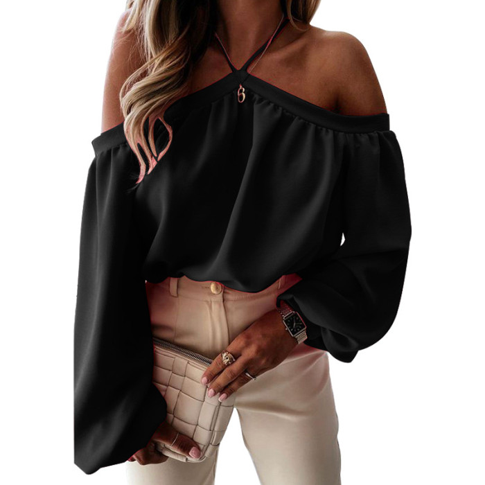 Women's Elegant Solid Color Long Sleeve Sexy Strapless Casual Hollow Out  Blouses & Shirts