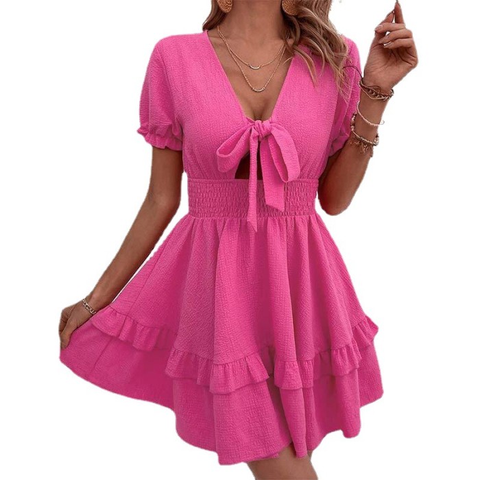 Summer Party Solid Color Sexy Fashion Cutout Tie Mini Dress