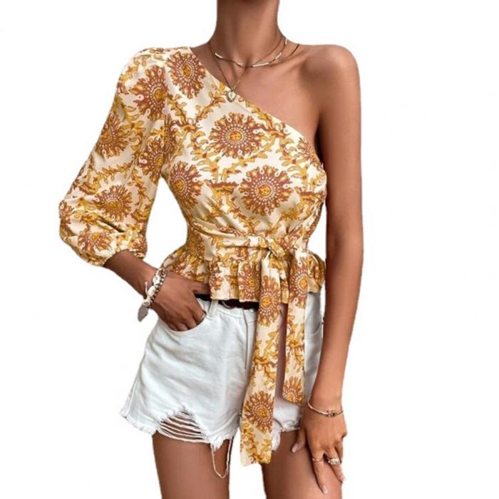 Fashion Sexy One Shoulder Ladies Solid Color Summer Tops  Blouses & Shirts