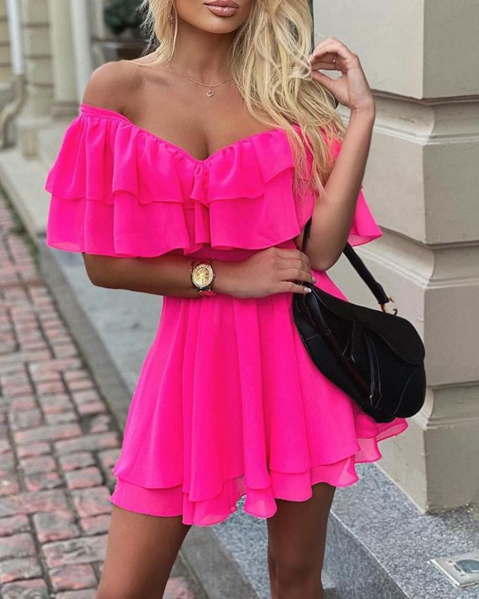 Elegant Off Shoulder Ruffle Solid Color Casual Mini Elegant Dress