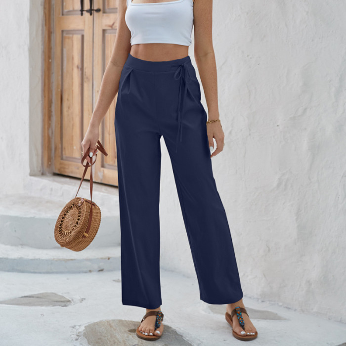 Women's Fashion Solid Color Casual High Waist Loose Straight Leg Pants