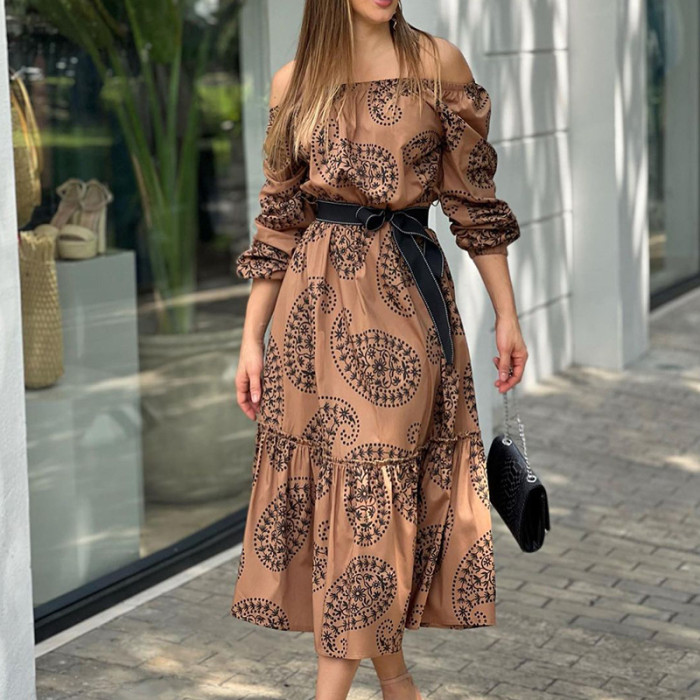 Fashion Sexy Party Elegant Long Sleeve Off Shoulder Casual  Maxi Dress