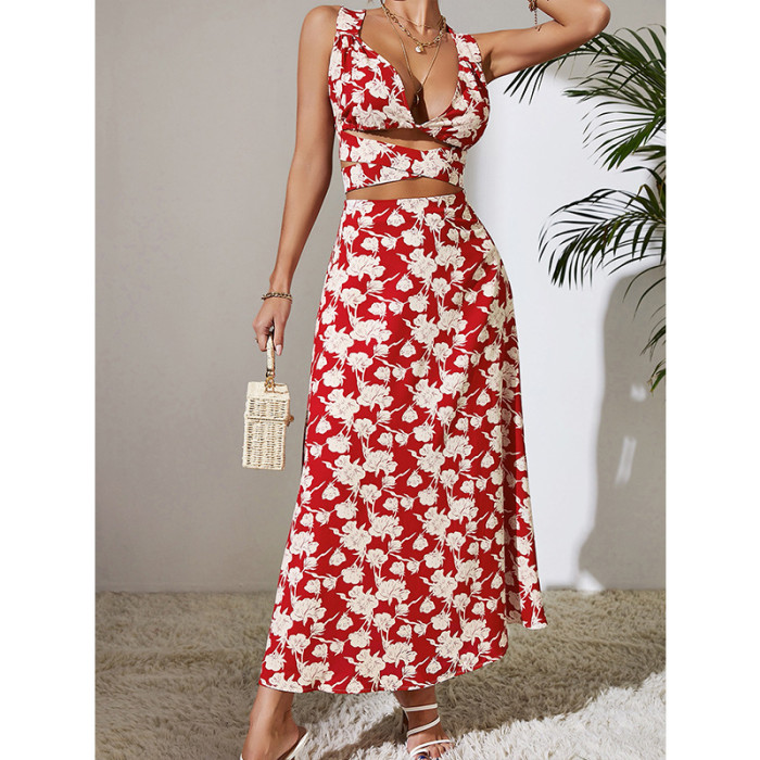 Fashion Summer High Waist Backless Solid Color Elegant  Maxi Dress