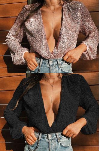 Women's Fashion Beaded Pieces Sexy Cardigan Lantern Long Sleeve Top  Blouses & Shirts