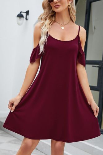 Elegant Solid Color Casual Off Shoulder Ruffle A Line Fashion Sexy Mini Dress
