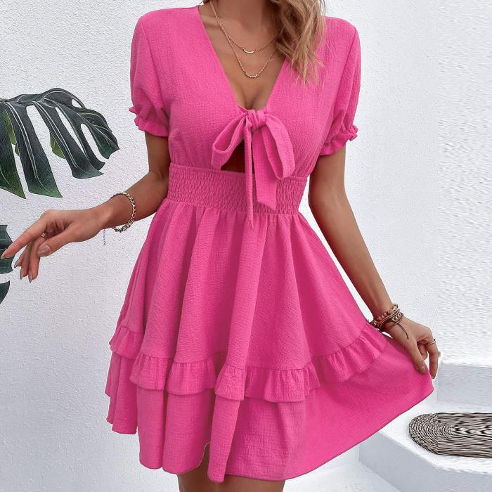 Summer Party Solid Color Sexy Fashion Cutout Tie Mini Dress