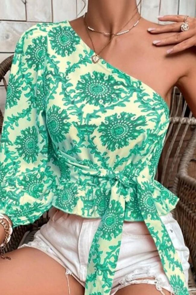 Fashion Sexy One Shoulder Ladies Solid Color Summer Tops  Blouses & Shirts