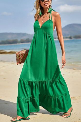 Women's Sexy Backless Fashion Suspenders Big Skirt Beach  Maxi Dress