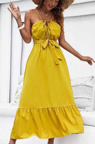Fashion Solid Color Party Sexy Halter Neck Sling  Maxi Dress