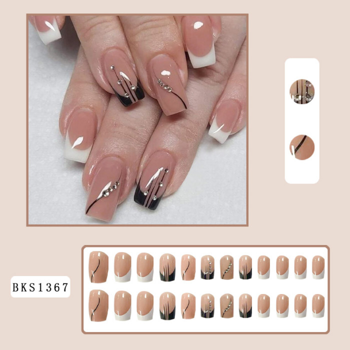 24PCS Fashion Wearable Nail Exquisite French Simple Short  Nails