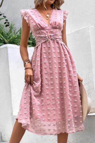 Women's Fashion Loose Casual Jacquard Ruffle Midi Dress