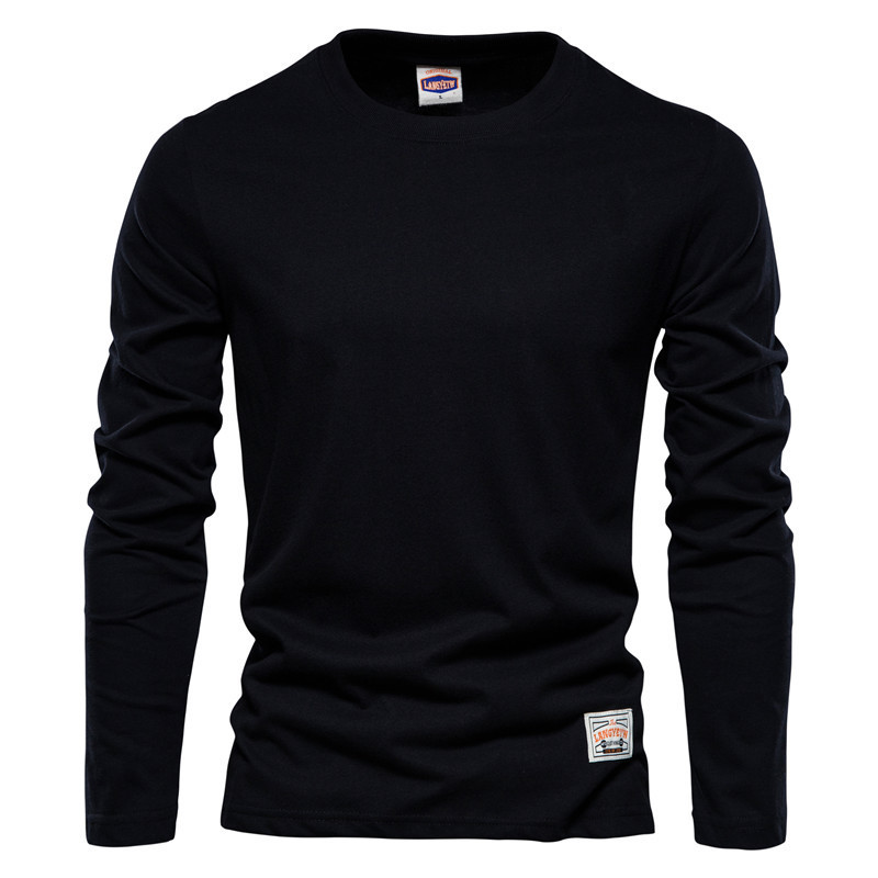 Men's Fashion Casual Cotton Long Sleeve Solid Color Casual T-Shirt