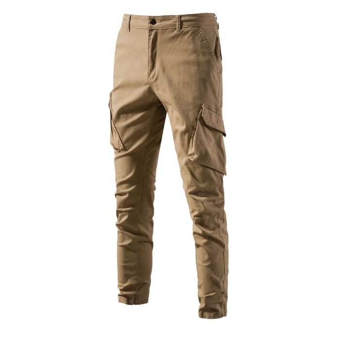 Mens Casual Breathable Solid Color  Cargo Pants