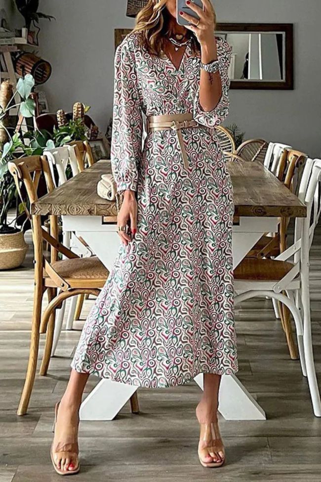 Elegant Casual V Neck Long Sleeve Printed Party A Line Boho Maxi Dress