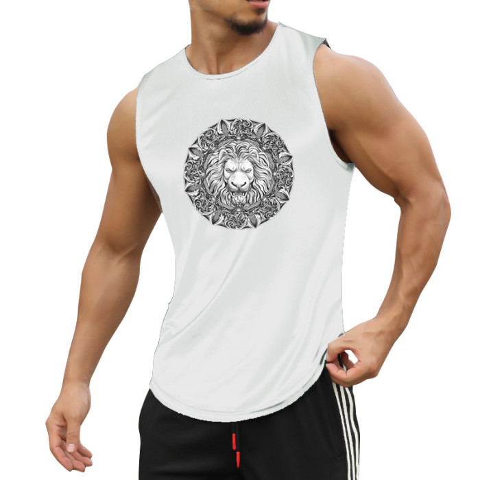 Summer Men's Round Neck Sleeveless Outdoor Sports Fitness Top Vest