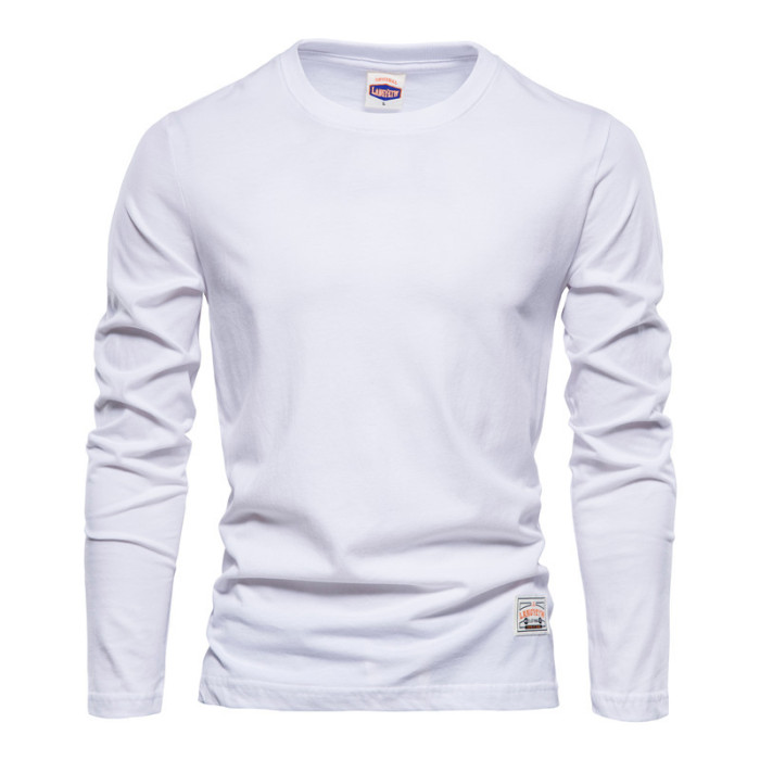 Men's Fashion Casual Cotton Long Sleeve Solid Color Casual T-Shirt